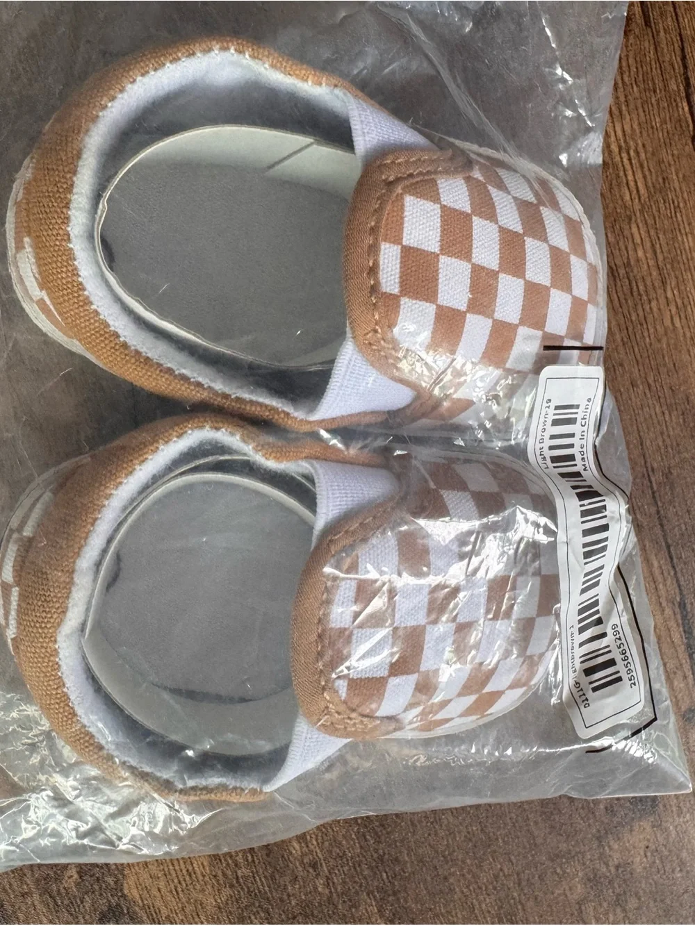 Kids Slip-On Checkerboard Shoes - White & Brown